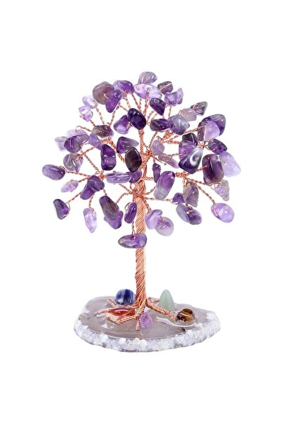 OEM Copac de cristal miniatural, Agat, Ametist, 9-9.5cm, Decorativ pentru Fen...
