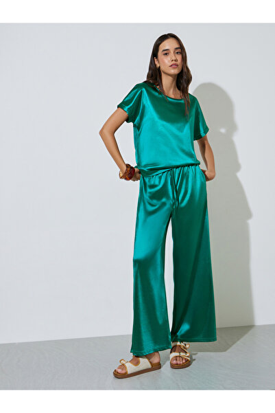 Take Two By Styli Emerald Green Satin Trousers and Top Co-ord Set