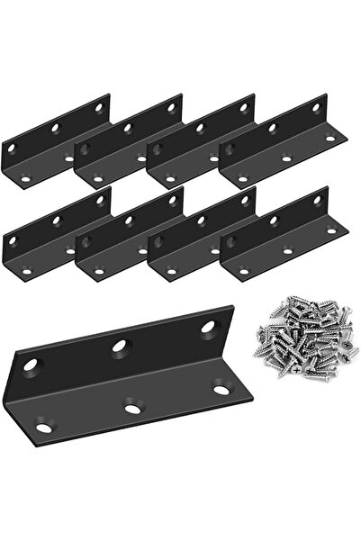 JOYZZZ Heavy Duty L Brackets, 8 Pack 3.2 Inch Black Stainless Steel Corner Br...