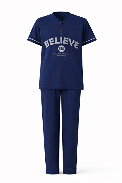 REMSA Young Boy's Cotton Combed Cotton Pajama Set 4251 Navy Blue