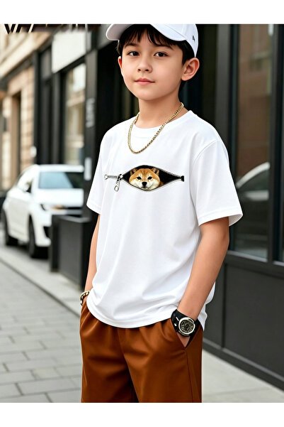 Take Two By Styli Kids Shiba Inu Peek-a-Boo Cotton T-Shirt