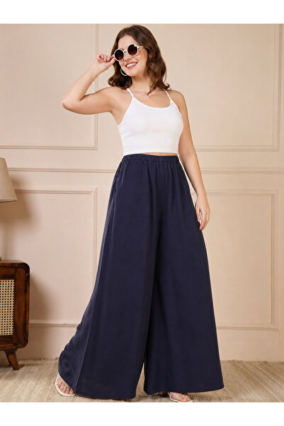RUE COLLECTION By Styli Solid Relaxed Flared High Rise Parallel Trousers