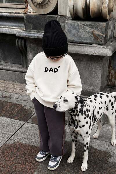 Monila Unisex Çocuk Baba Baskılı 3 İplik Kumaş Pamuklu Sweatshirt