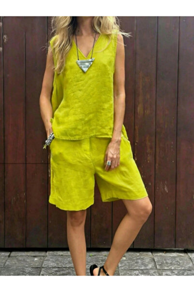 Take Two By Styli Green V Neck Top and Shorts Co-Ord Set