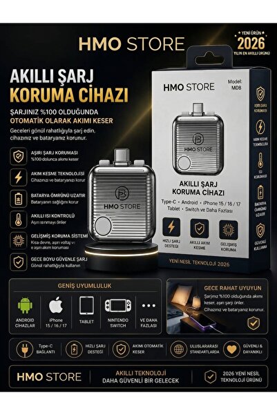 HMO Store Batarya Ömrü Uzatan Akıllı Şarj Koruyucu - iPhone 15/16/17, Android...