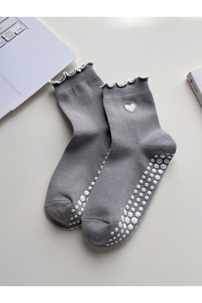 Styli Heart Print Lettuce Edge Silicon Pads Socks
