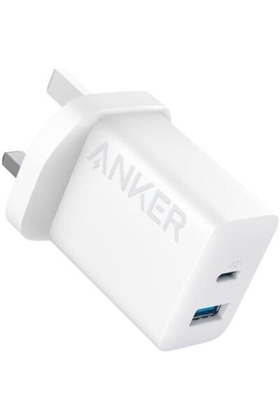 Anker Stuy شاحن أنكر USB-C، شاحن آيفون، شاحن حائط سريع بمنفذين USB بقوة 20 وا...