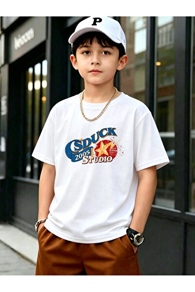 Take Two By Styli Boys White Cotton Round Neck T-Shirt with Star Graphic
