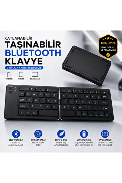 XİRA Katlanabilir Bluetooth Kablosuz Klavye – 3 Cihaz Bağlantılı, iOS Android...