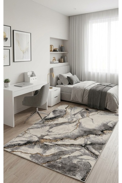 CasaRossaTextil Covor EGE Alb Auriu - Covor pentru Living și Dormitor, Design...