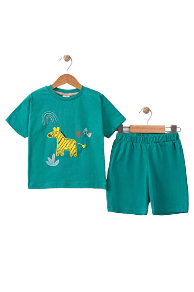 bebegen Baby Boy Green Giraffe Embroidered Shorts Set of 2