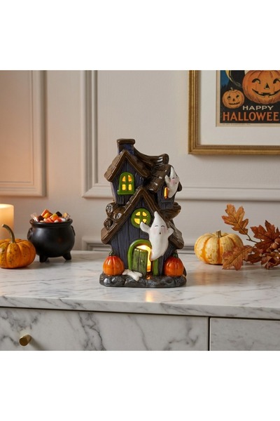 Ornament24 Decoratiune Halloween din ceramica cu lumina LED, casa bantuita cu...
