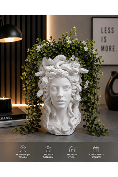 linova Medusa Büst Dekoratif Heykel – Modern Yılan Detaylı Masaüstü Dekorasyo...