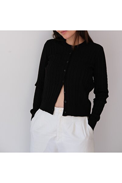 Gülçin Coşkun Crew Neck Braided Buttoned Fit Basic Women's Knitwear Cardigan