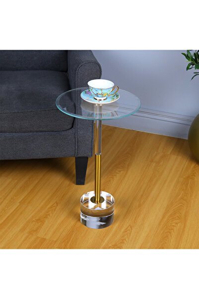 Al Hadaya Mall Acrylic Base Service Table with Steel Column - Gold - 33x33x56cm