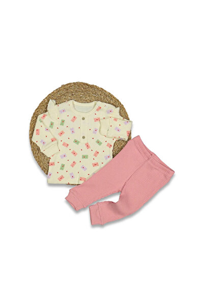 bebegen Baby Girl Ecru Pink Color Heart Envelope Printed Set of 2