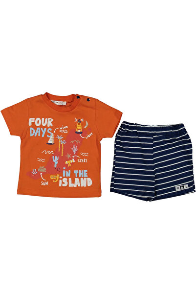 bebegen Baby Boy Red Navy Striped Four Days Written Shorts Set of 2