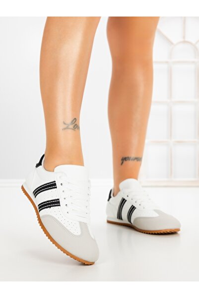 EMAS Sneakers dama albi cu negru din piele ecologica Evavora