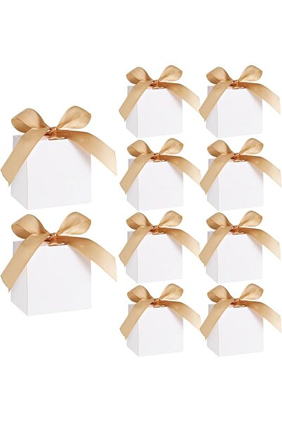 KASTWAVE Small White Gift Boxes with Gold Ribbon, Mini Paper Favor Boxes for ...