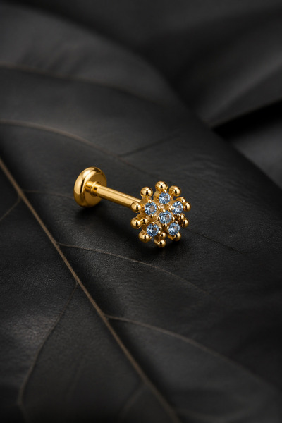 Sinsemilla Jewelry Mavi Zirkon Altın 6x1.2mm Labret Piercing