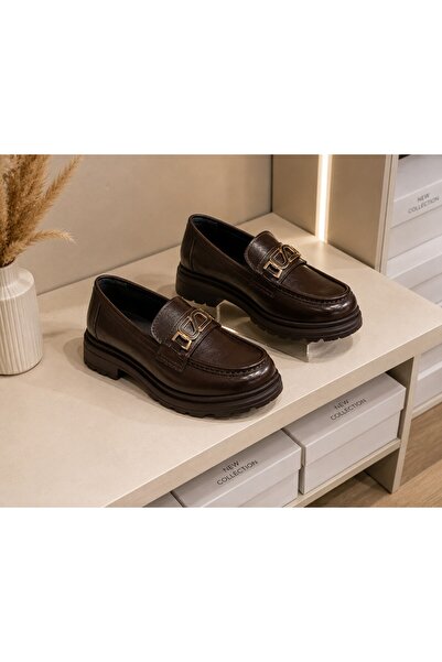 ZenoraShoes Zenora-Shoes Kadın Tokalı Loafer Makosen Koyu Kahve Kalın Tabanlı...