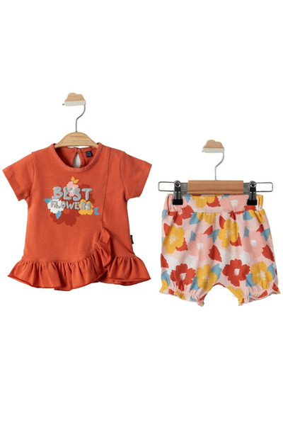 bebegen Baby Girl Kiremit Best Flowers Printed Colorful Shorts 2-Piece Set