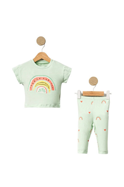 bebegen Baby Girl Water Green Watermelon Banana Printed Tights 2-Piece Set