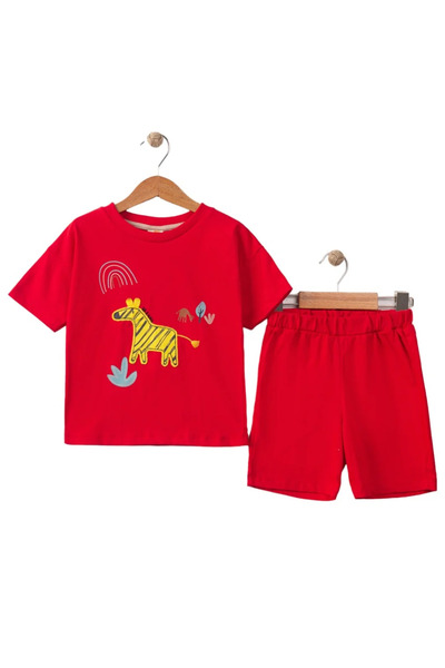 bebegen Baby Boy Red Giraffe Embroidered Shorts Set of 2