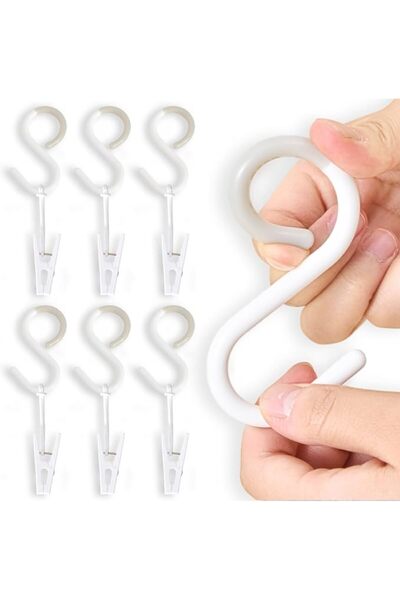 ASKIND 6 Pack Laundry Hooks Clip, S Hooks Pins Towel Clips, Plastic Clothes P...