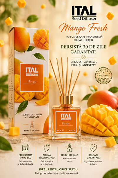 İtal Reed Diffuser Mango Fresh – Parfum de cameră cu bețișoare, 100 ml