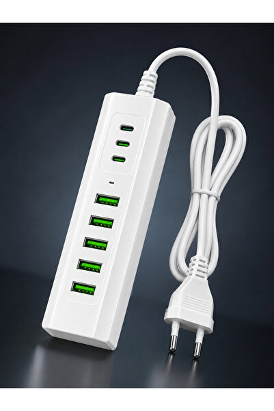 8 Port 24W Hızlı Şarj İstasyonu – 3 USB-C + 5 USB-A | 4.8A