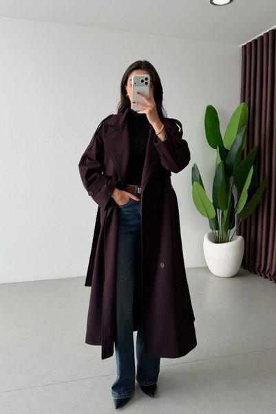 SHILSEE BEUTİQUE Apoleted Belted Long Trench Coat