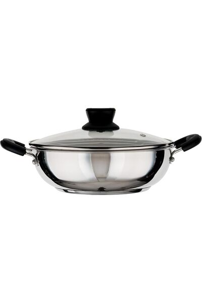 British Chef Stainless Steel 22cm Kadai with Glass Lid | Induction & Gas Stov...