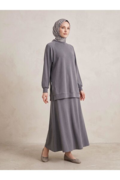 Foremia Side Zipper Detail Raglan Sleeve Skirt Suit - Anthracite