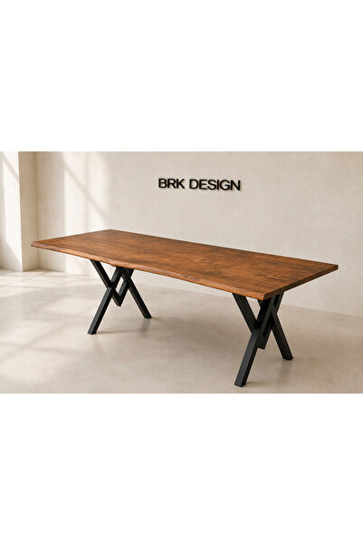 BRK Design X Metal Ayaklı Ceviz Renk Çam Yemek Masası 80x150_R1-05
