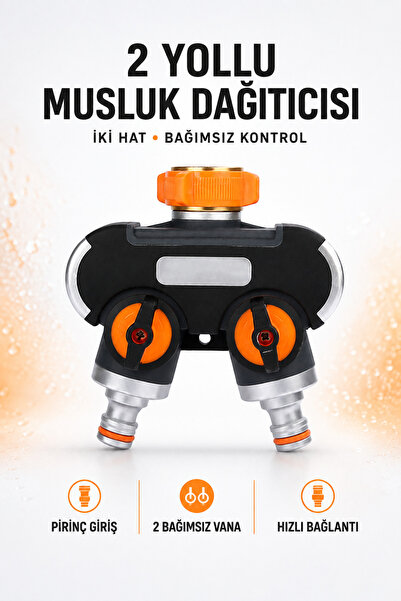 CONOCER 2 Yollu Bahçe Musluk Dağıtıcısı Pirinç Girişli Bağımsız Vanalı Hortum...
