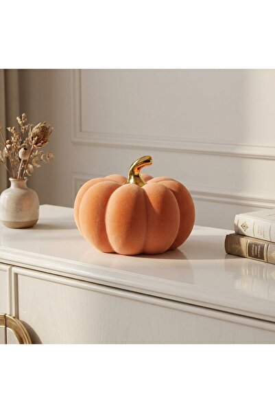 Ornament24 Dovleac decorativ din ceramica, portocaliu catifelat, cu codita au...