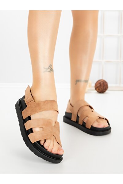 EMAS Sandale dama cu platforma kaki din material textil Altheya