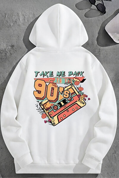 K KOZZ STYLE Unisex 3-κλωνο βαμβακερό λευκό φούτερ TakeMe90s με στάμπα Loose ...