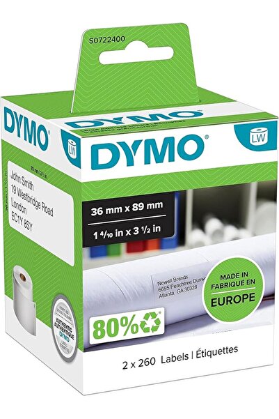 Dymo ملصقات كبيرة الحجم من LW، 36 مم × 89 مم، طباعة سوداء على خلفية بيضاء، لف...