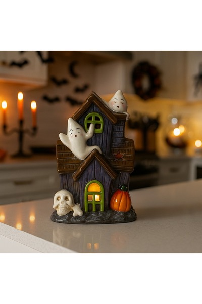 Ornament24 Decoratiune Halloween din ceramica cu lumina LED, casa bantuita cu...