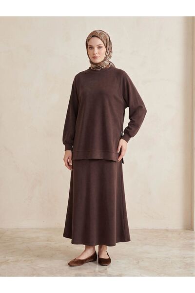 Foremia Side Zipper Detail Raglan Sleeve Skirt Suit - Brown