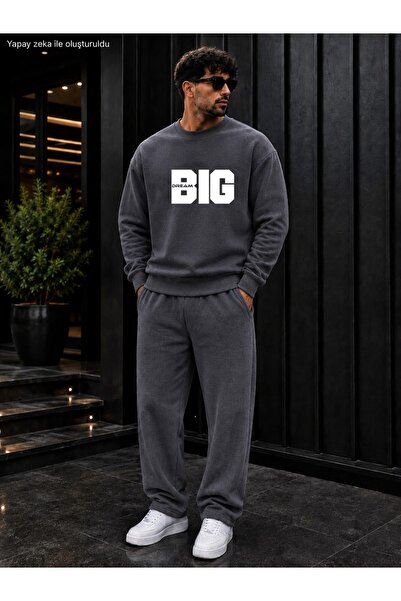caddekombin Men's Dream Big Slogan Printed Crew Neck Regular Fit Men's Tracks...