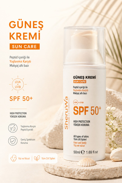 SheruWa Peptit İçerikli Kırışıklık Karşıtı Aydınlatıcı Güneş Kremi SPF 50+