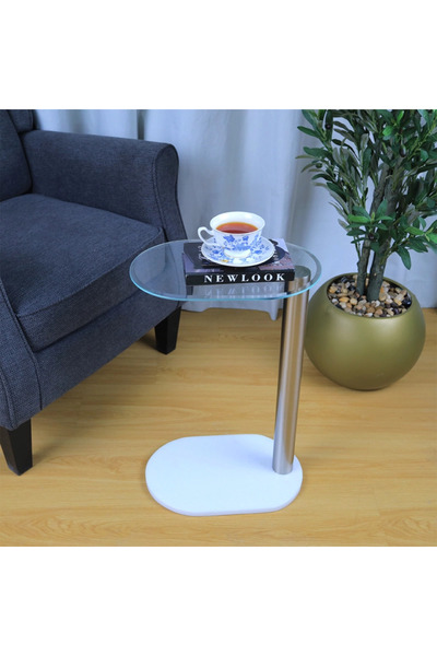 Al Hadaya Mall Individual Serving Table with Transparent Top - Beige and Silv...