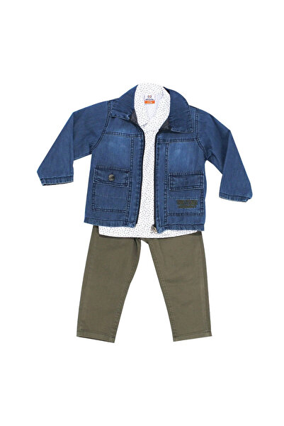 bebegen Boy's Luxury 3-Piece Set with Gray Jacket, Shirt and Green Trousers