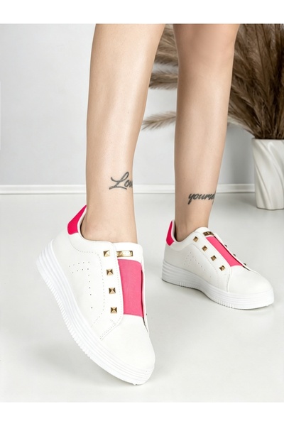 Abloom Sneakers dama albi cu roz din piele ecologica Danzinae