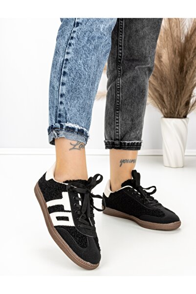 Givana Sneakers dama negri din piele ecologica si material textil Celestia