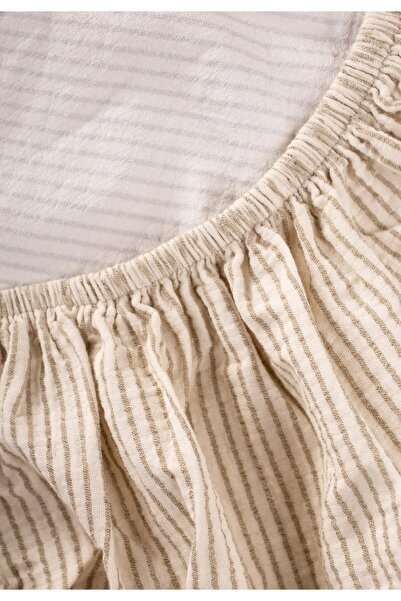 Cigit Muslin Elastic Sheet Liquid-Proof 90X190X20 Green Pinstripe