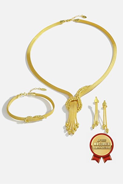 MEKS JEWELS 925 Ayar Gümüş Dorika Kayzer Set – 14 Ayar Altın Kaplama